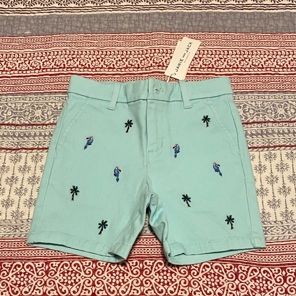 New - Janie and Jack Aqua Embroidered Kids Shorts